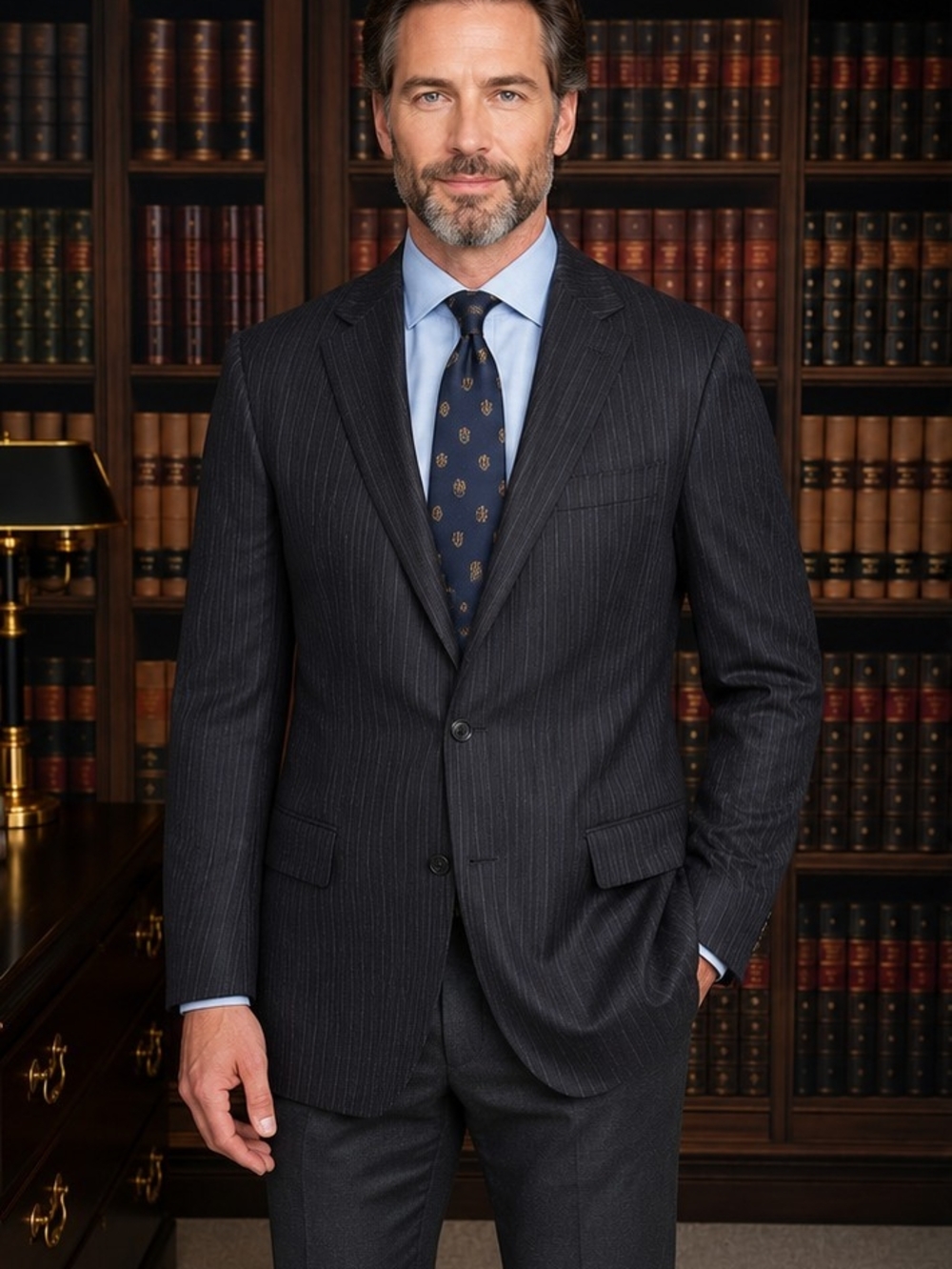 Ralph Lauren Charcoal Pinstripe Two-Button Wool Suit Jacket  46 / R